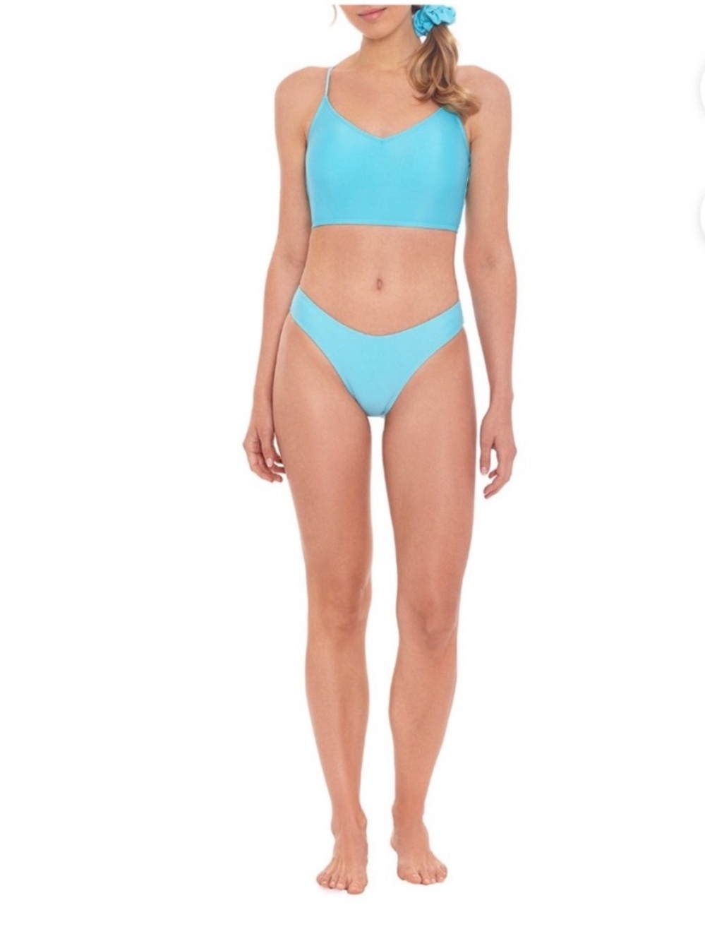 NWT HIT Rewind 2 piece swimsuit bikini turquoise includes two scrunchies